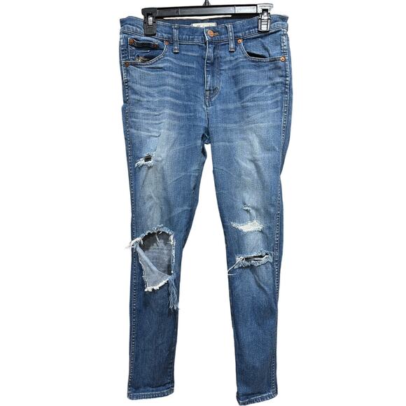 Madewell Denim - Madewell Jeans Womens 29 Blue 9" High Rise Skinny Stretch Blue Denim Distressed